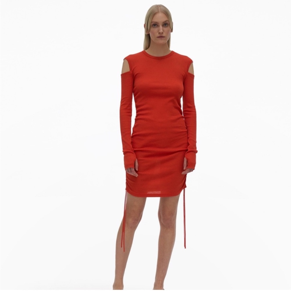 Helmut Lang Ruched Rib-Knit Cotton Dress Xxs
Flame